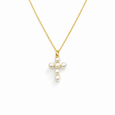 Pearl Code Women's Cross Necklace With Pearls, Gold
