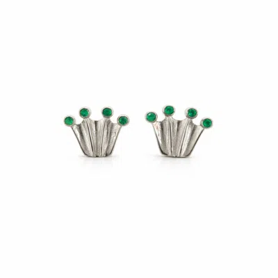 Pearl Code Women's Crown Earrings With Green Onyx In Multi