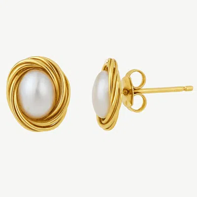 Pearl Code Women's Formal White Pearl Stud Earrings, Gold-filled