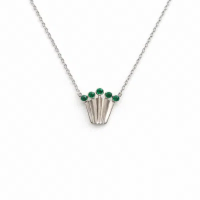 Pearl Code Women's Green Crown Necklace With Onyx Gems