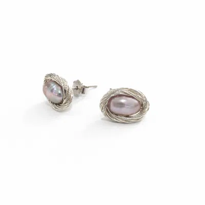 Pearl Code Women's Grey Formal Gray Pearl Stud Earrings, Silver