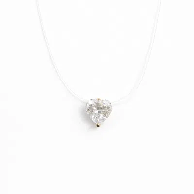 Pearl Code Women's Lilly Gold Heart Pendant Necklace With Cubic Zirconia In White