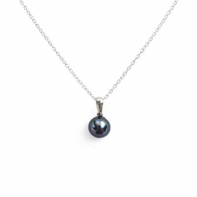Pearl Code Women's Luna Black Pearl Pendant Necklace, White Gold