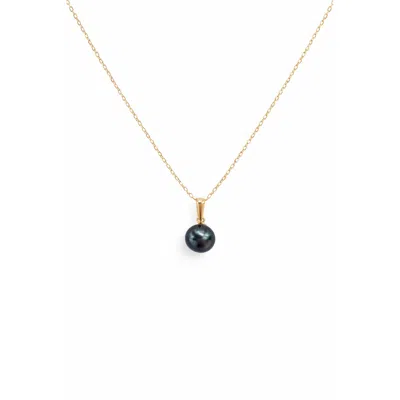 Pearl Code Women's Luna Black Pearl Pendant Necklace, Yellow Gold