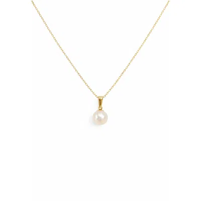 Pearl Code Women's Luna White Pendant Necklace, Yellow Gold