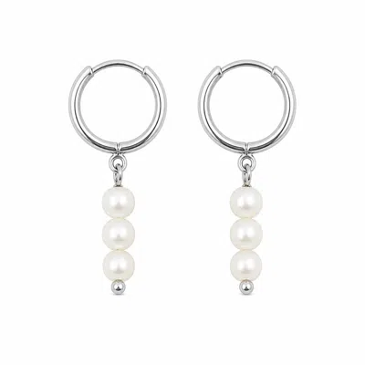 Pearl Code Women's Mini Pearl Hoop Earrings – Silver