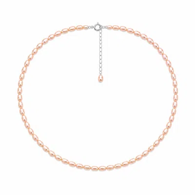 Pearl Code Women's Pink Peach Rice Pearl Choker – Delicate Layering Necklace In Silver