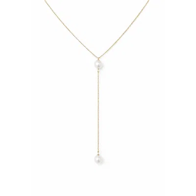 Pearl Code Women's Premium Gold-filled Necklace With Two Natural Round Pearls