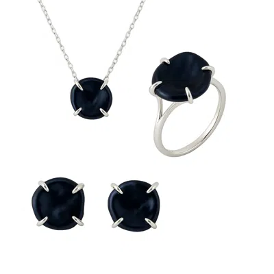 Pearl Code Women's Rozeta Sunset Black Keshi Pearl Earrings, Necklace And Ring Set