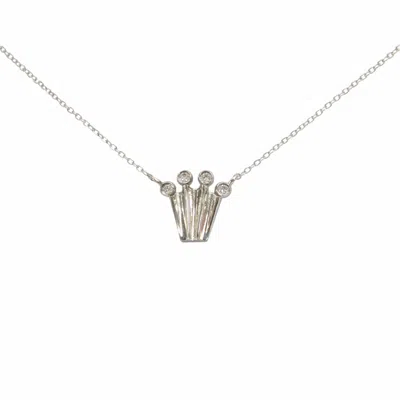 Pearl Code Women's Silver Crown Necklace With Diamonds