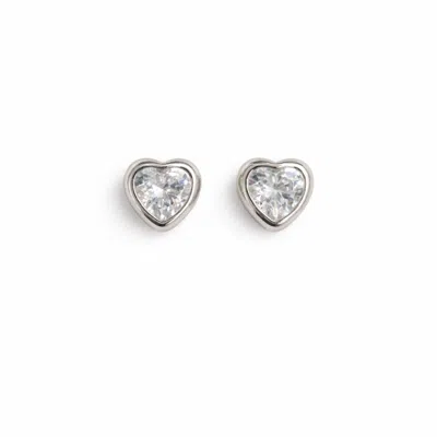Pearl Code Women's Sophie Heart Stud Earrings With Cubic Zirconia, Silver In Metallic