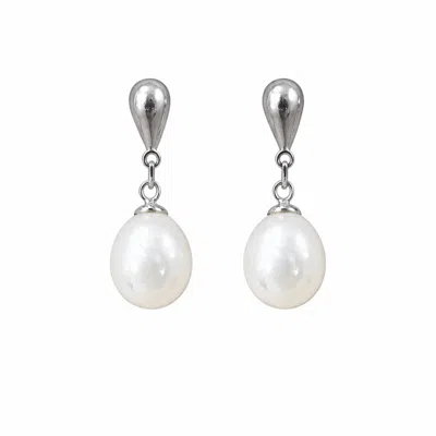 Pearl Code Women's White Freshwater Rice Pearl Drop Earrings – Sterling Silver Jewelry