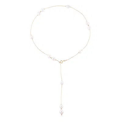 Pearl Code Women's White Stellar Gold-filled Adjustable Necklace With Baroque Pearls