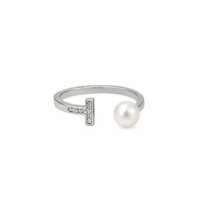 Pearl Code Women's White Sugar Open Ring With Pearl And Fianite
