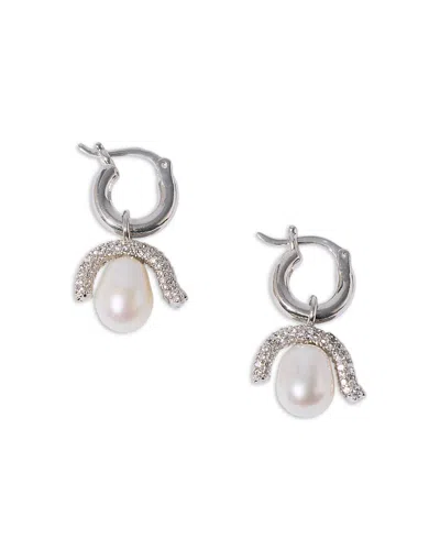 Pearl Octopuss.y Pearl Octopuss. Y Baby Paris Detachable Pave & Cultured Freshwater Pearl Charm Hoop Earrings In Silver