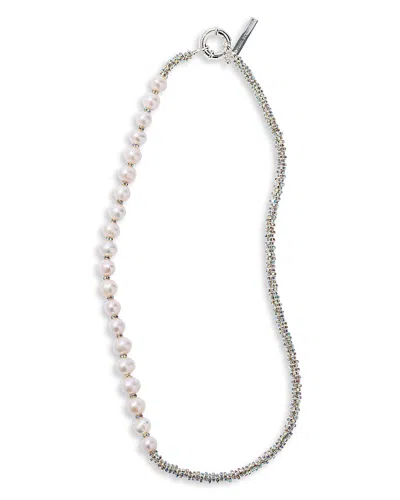 Pearl Octopuss.y Pearl Octopuss. Y Paris Diamond Crystal & Cultured Freshwater Pearl Necklace In Silver Plated, 24 In Metallic