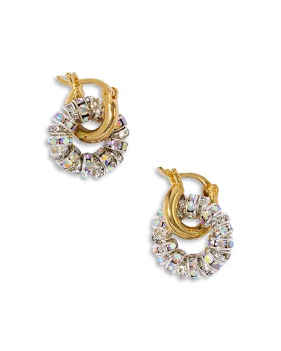 Pearl Octopuss.y Pearl Octopuss. Y Tiny Creoles Crystal Circle Charm Hoop Earrings In Gold