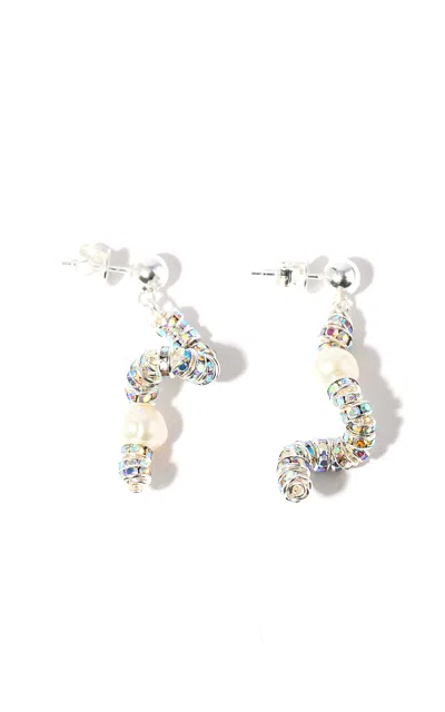 Pearl Octopuss.y Tiny Golden Snakes Earrings In Silver
