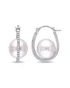 Pearls 10k 0.14 Ct. Tw. Diamond 9.5-10mm Pearl Hoops