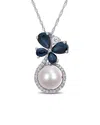 Pearls 10k 1.55 Ct. Tw. Diamond & Gemstone 7.5-8mm Pearl Drop Necklace