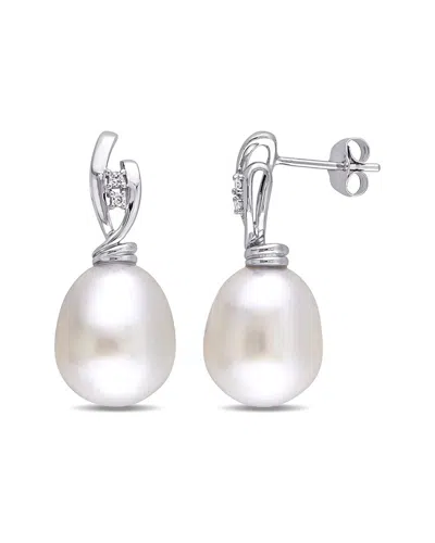 Pearls 14k 0.05 Ct. Tw. Diamond 11-11.5mm Pearl Twist Earrings In Metallic