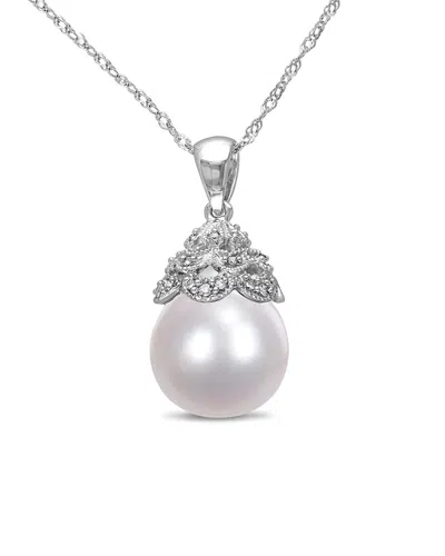 Pearls 14k 0.06 Ct. Tw. Diamond 10.5-11mm Pearl Filigree Pendant Necklace