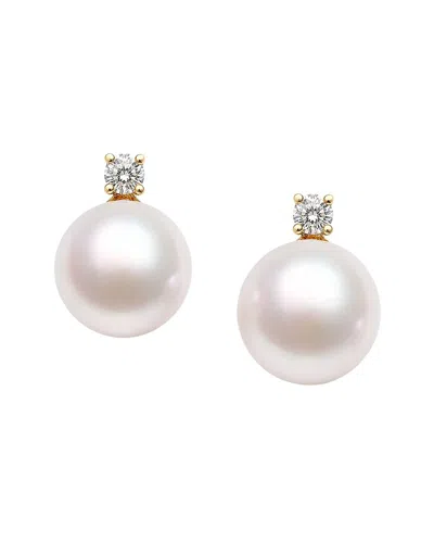 Pearls 14k 0.10 Ct. Tw. Lab-grown Diamond & 8-8.5mm Pearl Earrings In Neutral