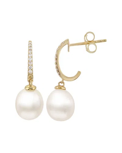 Pearls 14k 0.11 Ct. Tw. Diamond 8-9mm Pearl Earrings In Gold