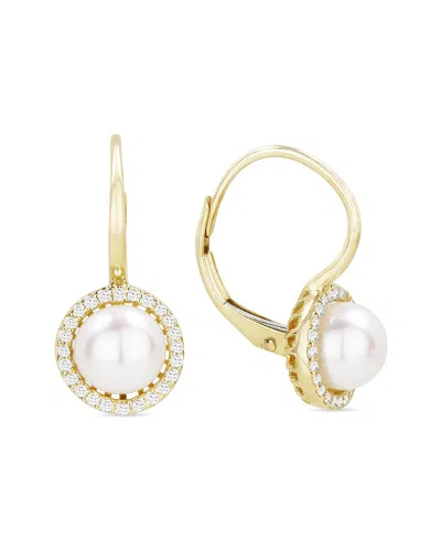 Pearls 14k 0.16 Ct. Tw. Diamond & Pearl Dangle Earrings In Gold