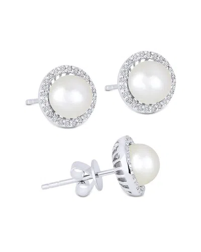 Pearls 14k 0.16 Ct. Tw. Diamond & Pearl Studs In Gray