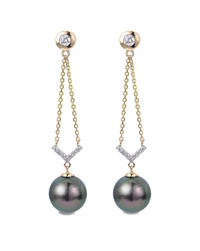 Pearls 14k 0.17 Ct. Tw. Diamond 8-8.5mm Pearl Earrings In Black