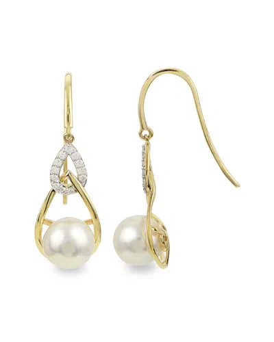 Pearls 14k 0.19 Ct. Tw. Diamond 8-8.5mm Pearl Earrings In Gold