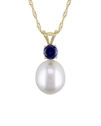 Pearls 14k 0.30 Ct. Sapphire & 8-8.5mm Freshwater Pearl Necklace In Burgundy
