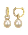 Pearls 14k 0.51 Ct. Tw. Diamond & 9-9.5mm South Sea Pearl Dangle Hoops
