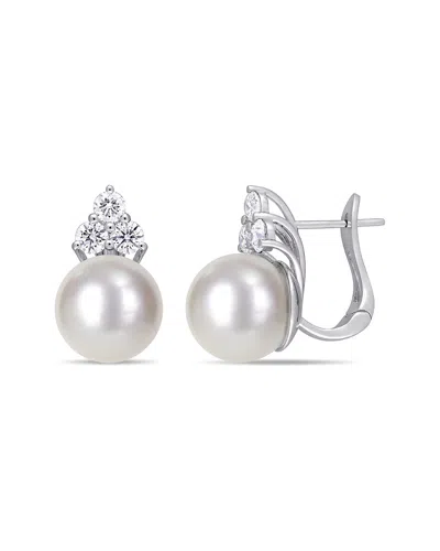 Pearls 14k 0.96 Ct. Tw. Diamond & 11-12mm South Sea Pearl Earrings In Silver