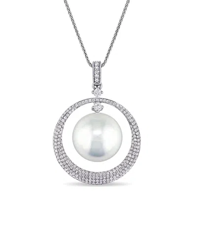 Pearls 14k 1.00 Ct. Tw. Diamond & 13-13.5mm South Sea Pearl Floating Halo Pendant