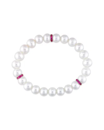 Pearls 14k 1.00 Ct. Tw. Pink Sapphire & 10mm Freshwater Pearl Stretch Bracelet In White