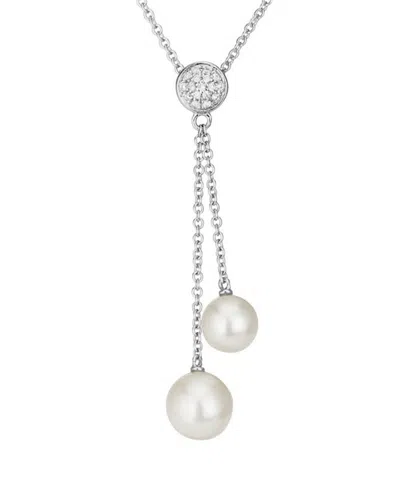 Pearls 14k Diamond 0.05 Ct. & 6.5mm Freshwater Cultured Pearl Necklace In Transparent