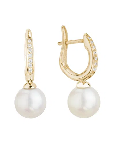 Pearls 14k Diamond 0.08 Ct. & 8mm Freshwater Pearl Drop Earrings In Gold