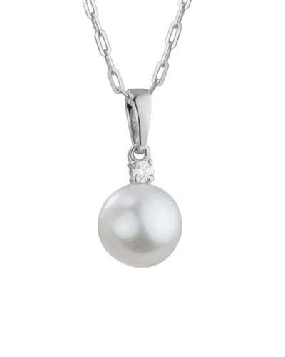 Pearls 14k Diamond .03 Ct.& 7.5mm Freshwater Cultured Pearl Earrings In Metallic