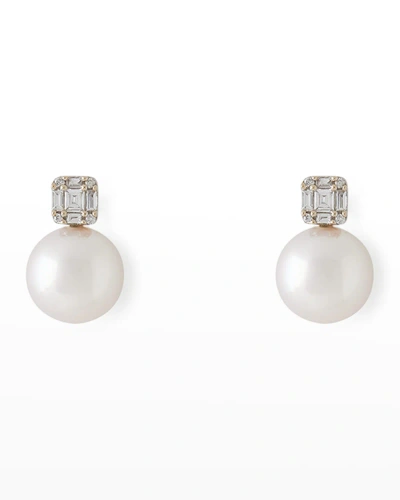 Pearls By Shari 18k White Gold 8mm Akoya Pearl And Bag Diamond Stud Earrings