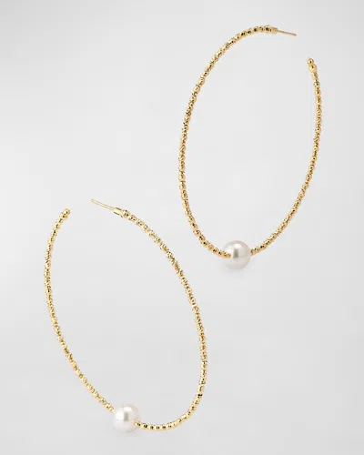 Pearls By Shari 18k Yellow Gold Large Akoya Pearl Hoop Earrings