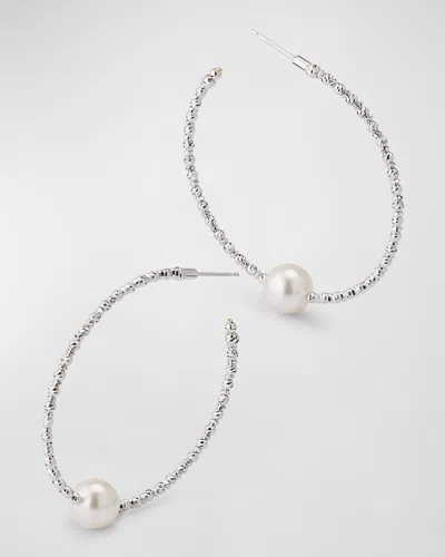 Pearls By Shari Sparkle Bangle Hoop Earrings With Pearls In Metallic