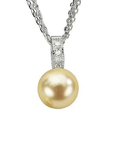 Pearls Dnu 0 Units Sold Imperial Silver 0.015 Ct. Tw. Diamond & 9-10mm Golden South Sea Pearl Necklace In Yellow