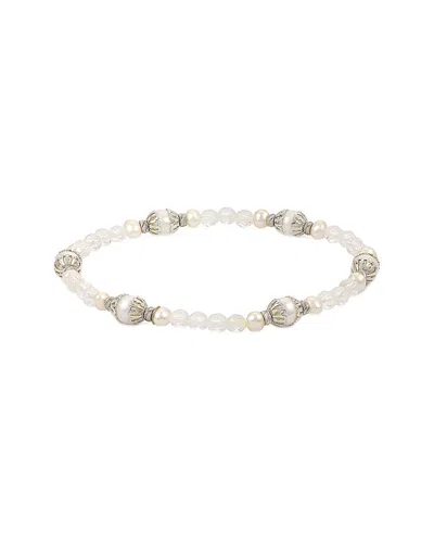 Pearls Dnu 0 Units Sold Imperial Silver 8.65 Ct. Tw. Crystal Quartz & 3-6mm Pearl Stretch Bracelet In Neutral