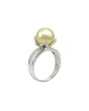 Pearls Imperial Silver 0.054 Ct. Tw. Diamond & 10-11mm Golden South Sea Pearl Ring