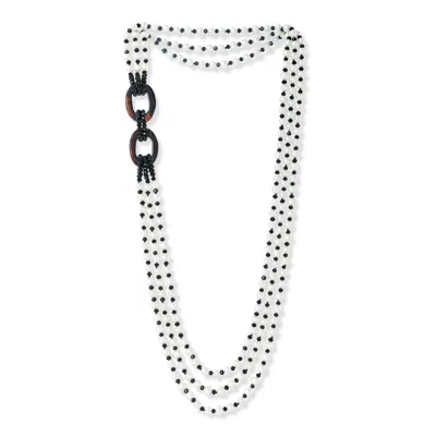 Pearls Of The Orient Online Women's Black / White Clara Cultured Freshwater Pearl, Black Crystal & Agate Triple Strand Necklace