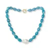 Pearls Of The Orient Online Women's Blue Clara Chunky Faceted Aquamarine Necklace With Central Cultured Freshwater Pearl