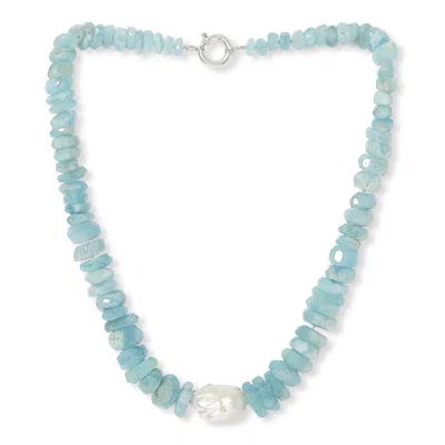 Pearls Of The Orient Online Women's Blue Clara Chunky Graduated Aquamarine Necklace With Central Cultured Freshwater Pearl