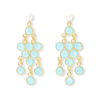 Pearls Of The Orient Online Women's Blue Clara Cultured Freshwater Pearl Earrings & Aqua Chalcedony Chandelier Earrings